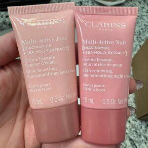CLARINS 1oz Multi-Active Jour & Nuit, Day & Night Creams 2× 0.5oz